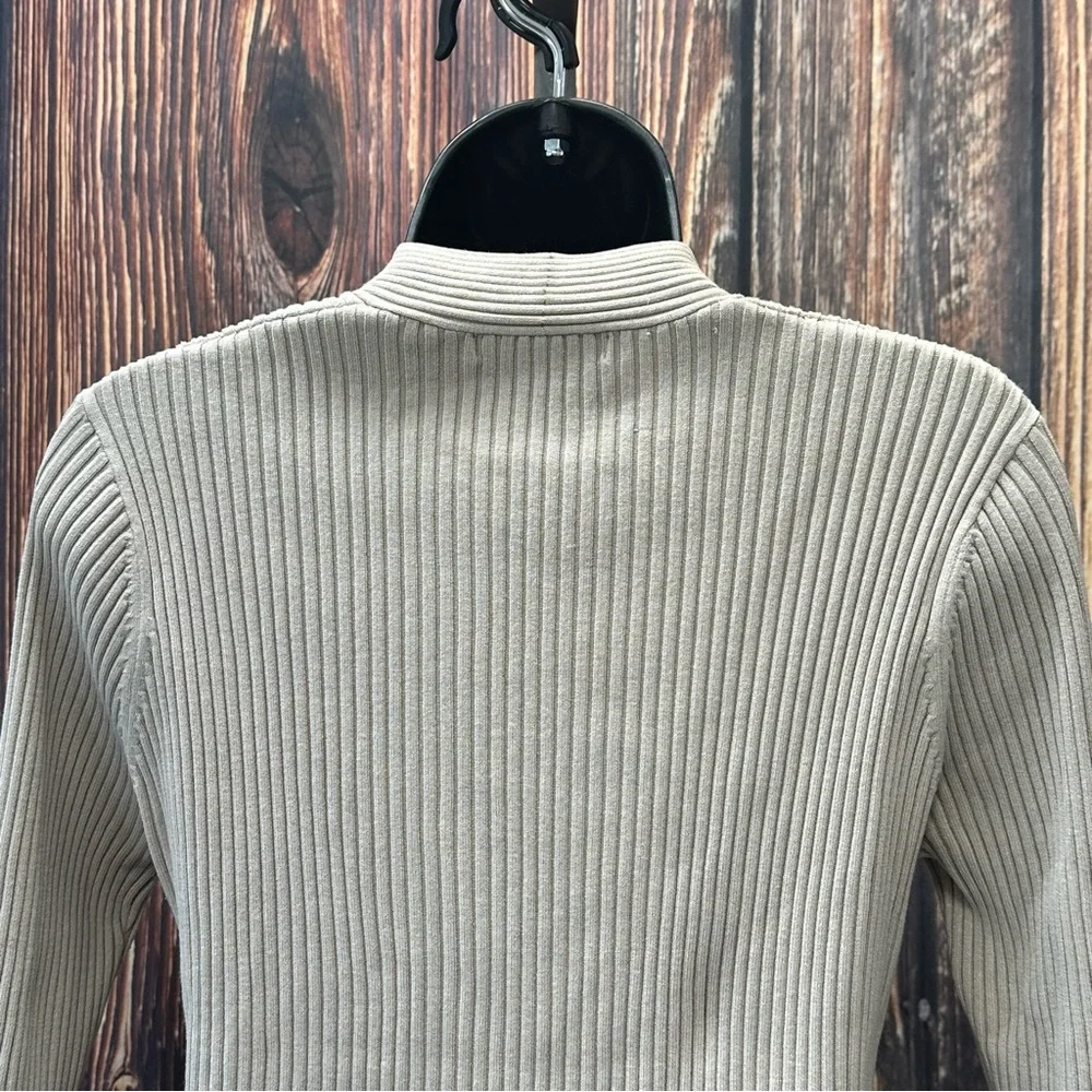 Viscose & Silk August‎ Silk Knits Latte Ribbed Crisscross Top 3/4 Sleeves Size L